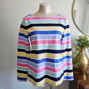 Talbots Pure Cotton Multicolored Stripe Tee Long Sleeves Side Slits Women's Sz S